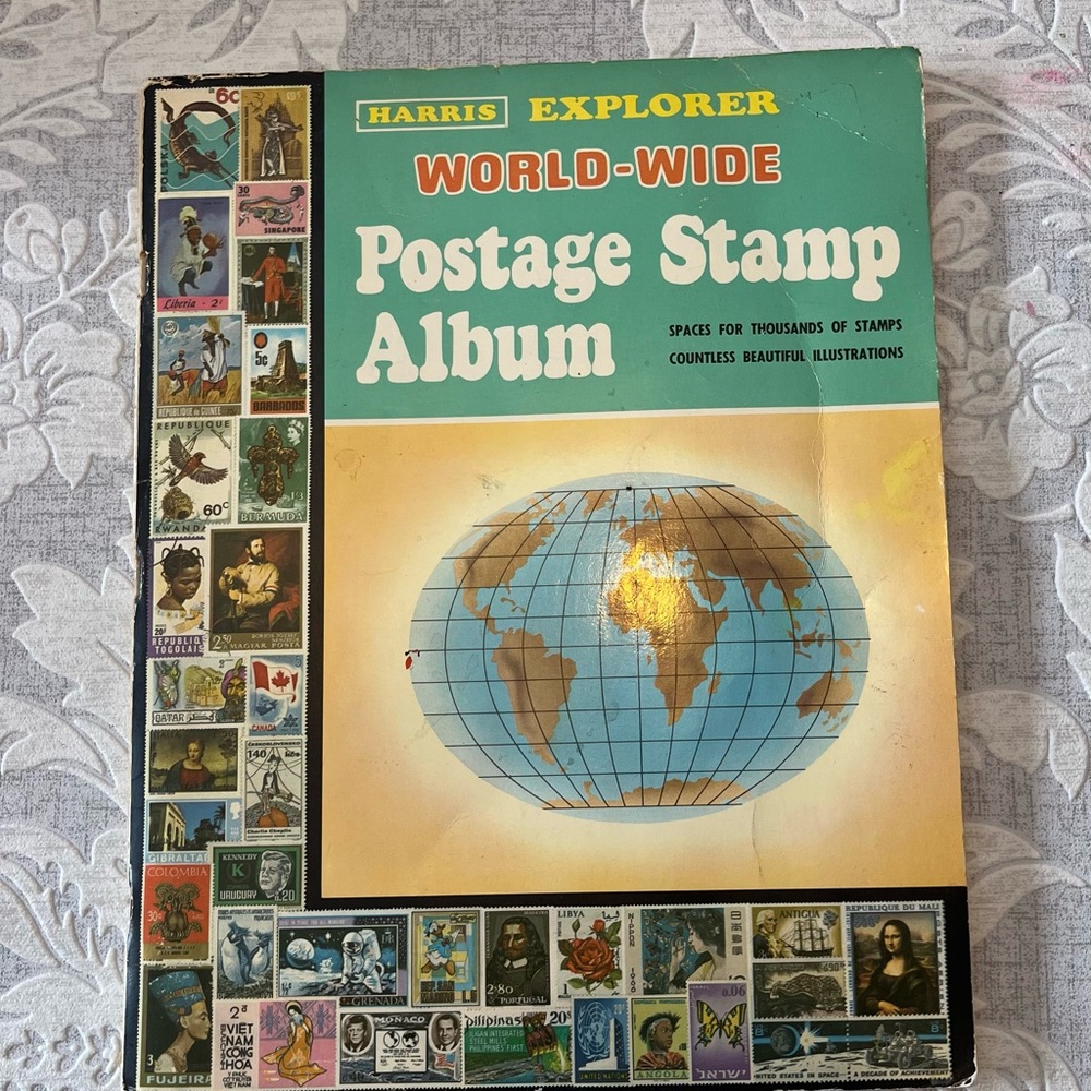 Vintage 1971 H.E. Harris Explorer World-Wide Postage Stamp Album